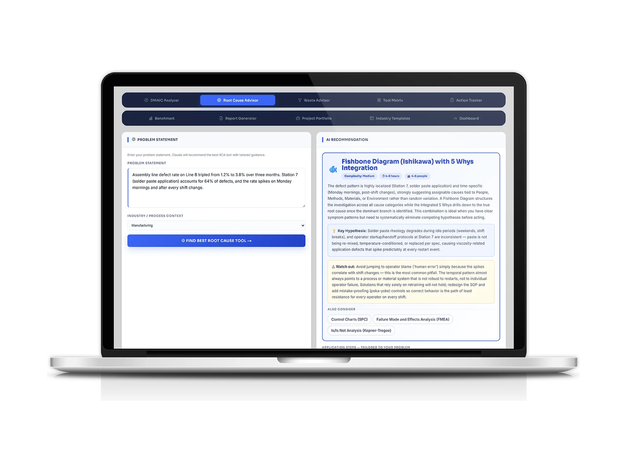 DMAIC Pro shown across a laptop and two browser windows